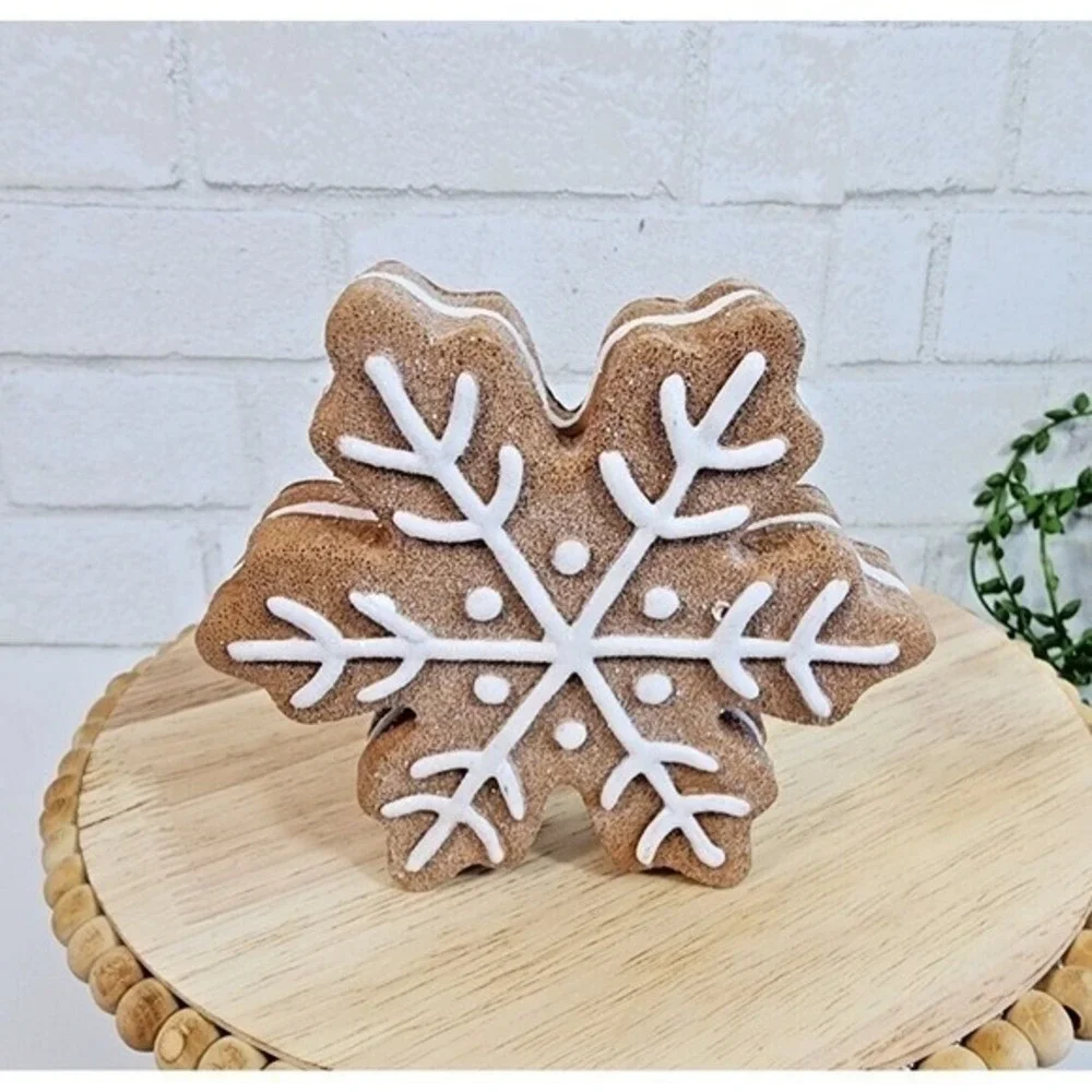 Christmas Gingerbread Snowflakes Faux Cookies Decor 3 Pc Peppermint Candy Land